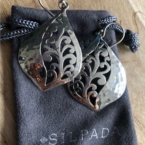 Silpada Hammered Silver Leaf Earrings~925